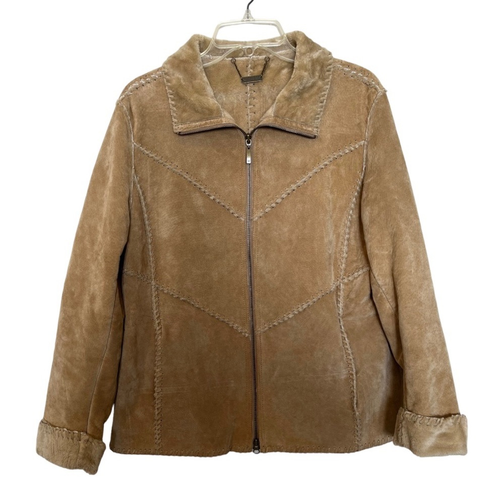 Vintage Winlit tan suede stitch patchwork leather bohemian jacket coat large
